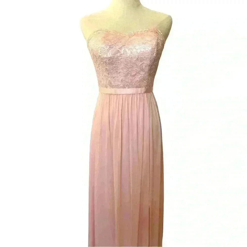 DAVID’S BRIDAL Strapless Lace Chiffon Long Dress in Size 0